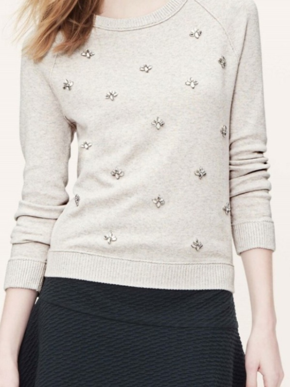 Ann Taylor Loft Gray Jeweled Sweater Small